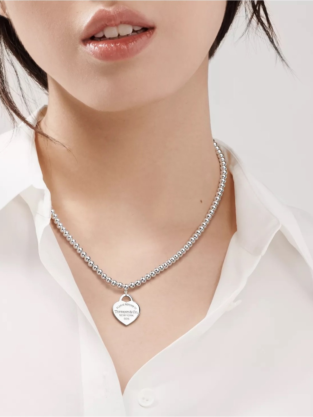 Tiffany & Co. Silver Beaded Heart Tag Necklace